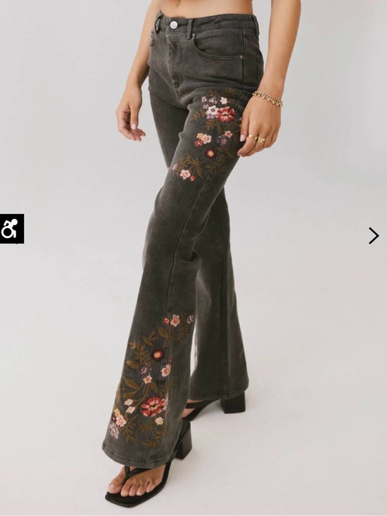 bohme Pants - Bohme Embroidered Flare Jeans - Dark Gray